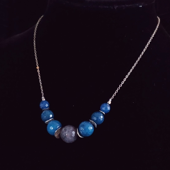 925 Chan Luu Agate Blue Stone and Sterling Disc Necklace Modern Designer - Picture 1 of 12